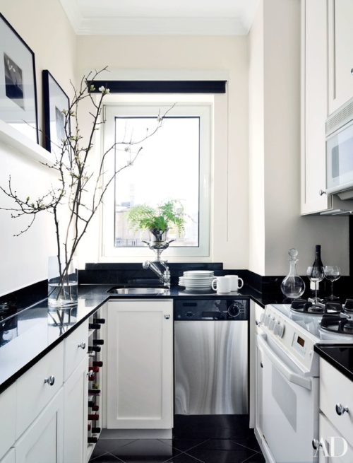 Dark Countertops White Cabinets and Walls